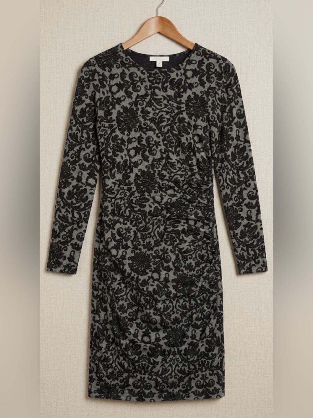 GANNI Anthropologie Monica Ruched Damask Midi Bodycon Dress Size M Velvet